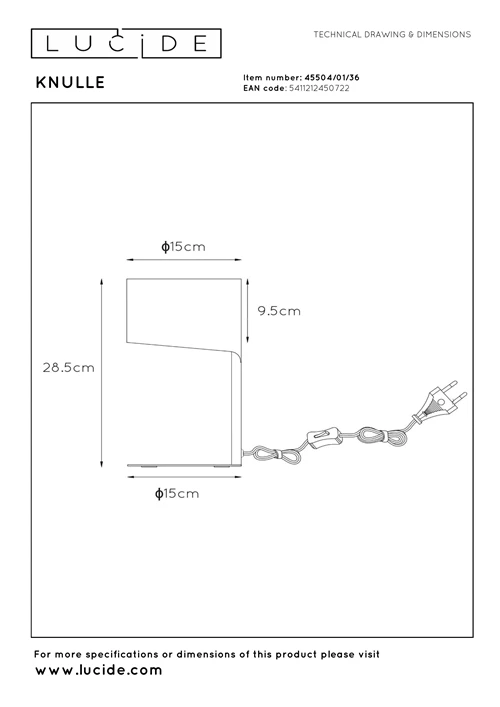 Lucide KNULLE - Lámpara de mesa - Ø 15 cm - 1xE14 - Gris - técnico